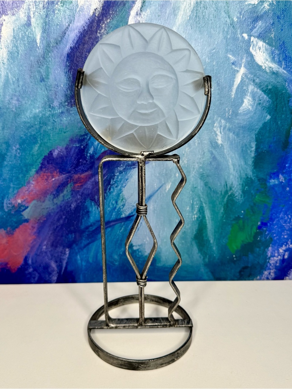 Sun Face Glass Metal Tea Light Candle Holder Celestial Whimsigothic Vintage Y2K